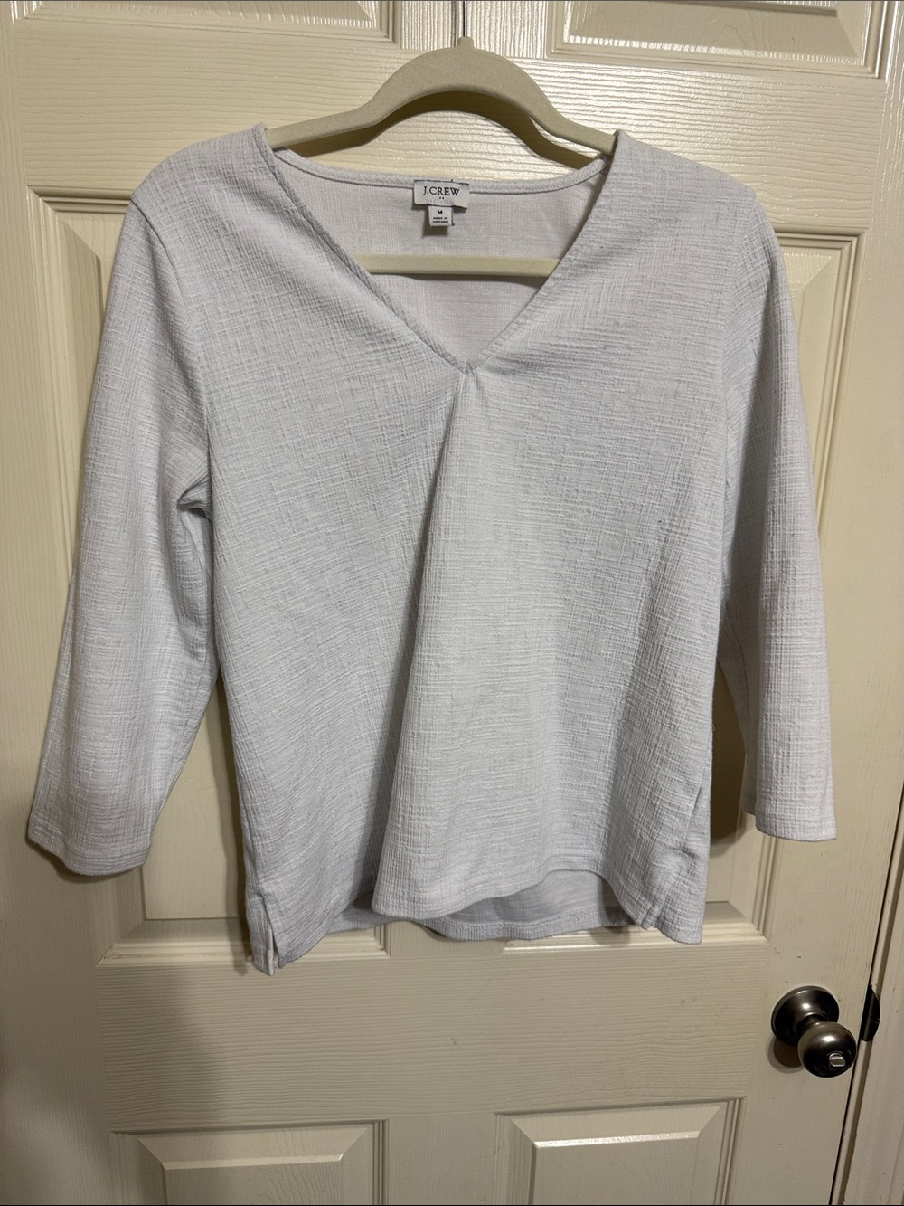 J. Crew White Textured V-Neck Long Sleeve Top